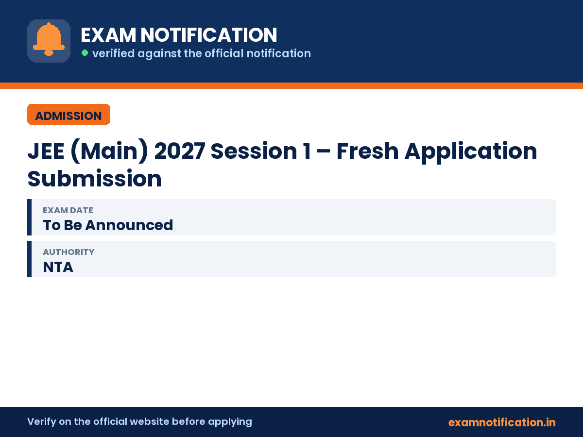 JEE (Main) 2027 Session 1 – Fresh Application Submission — key facts: 