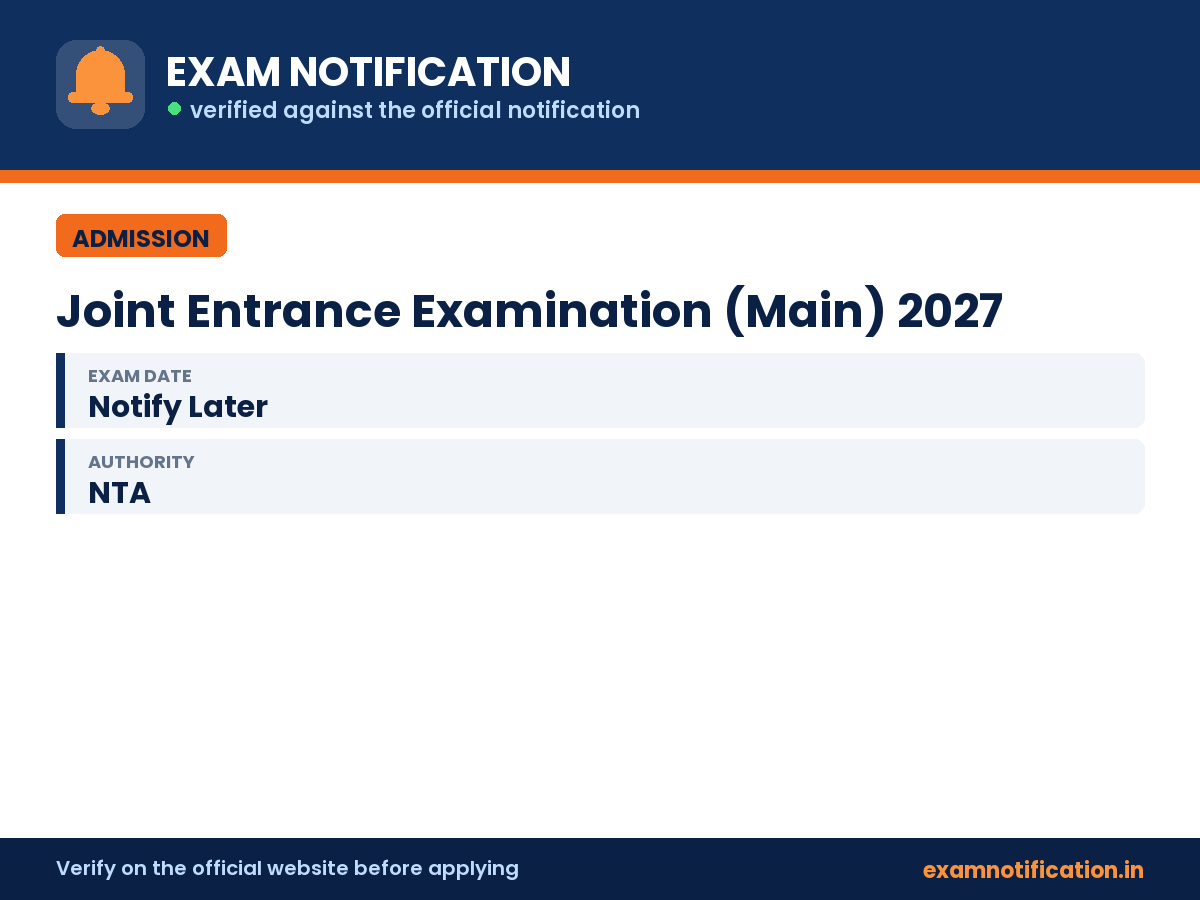Joint Entrance Examination (Main) 2027 — key facts: 