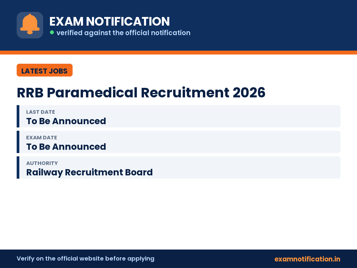 RRB Paramedical Recruitment 2026 — key facts: last date To Be Announced