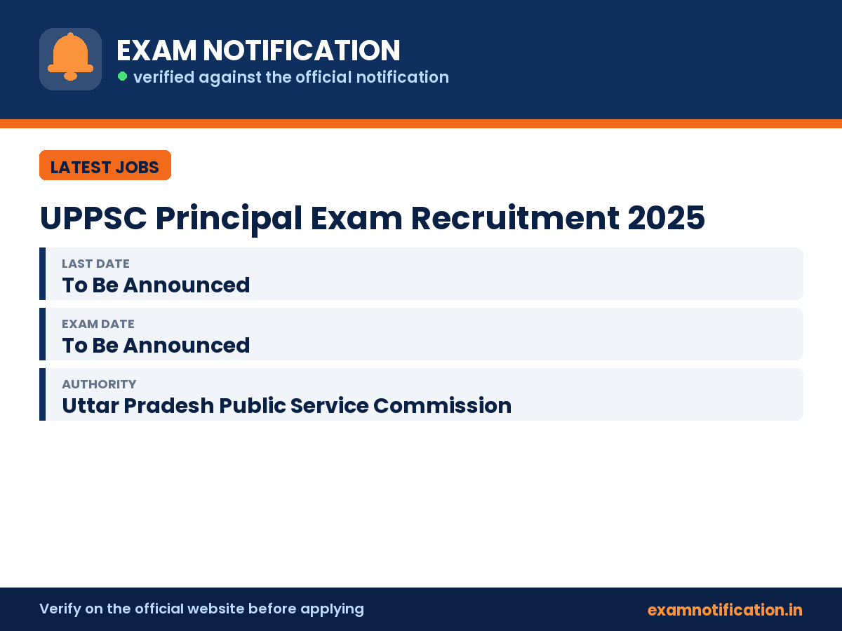 UPPSC Principal Exam Recruitment 2025 — key facts: last date To Be Announced