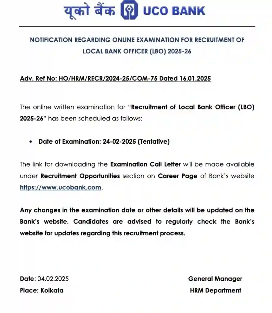 UCO Bank LBO Recruitment 2025: Notification Out